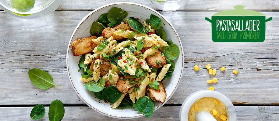 Pastasallader med vårens och sommarens härliga primörer